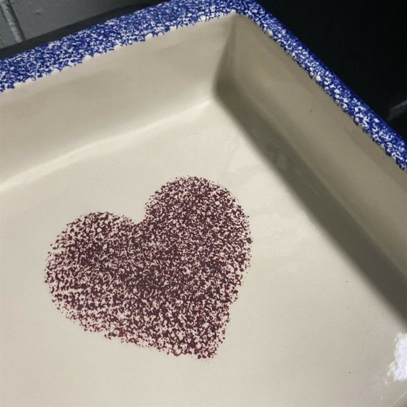 Vintage Flat Earth Pottery Heart Sponge Cake Baking Pan 1991 Square Love - Picture 2 of 8